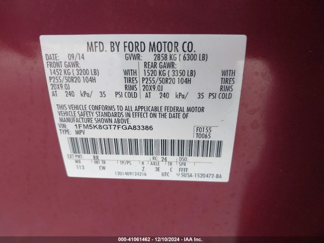 Ford EXPLORER SPORT 2015 1FM5K8GT7FGA83386 Image 9