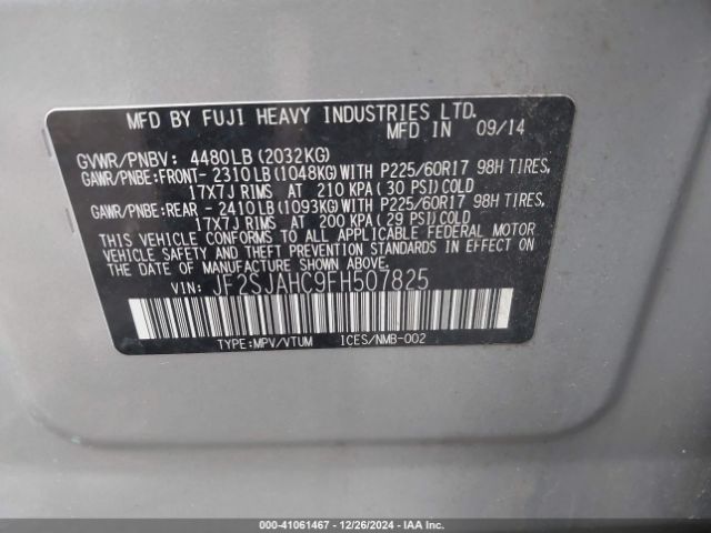 JF2SJAHC9FH507825 Subaru Forester 2.5i Limited