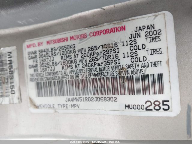 2002 MITSUBISHI MONTERO JA4MW51R02J068302 Photo 8