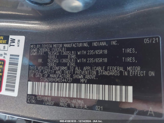 Toyota Highlander Xle 2021 5TDHZRBH0MS544727 Image 8