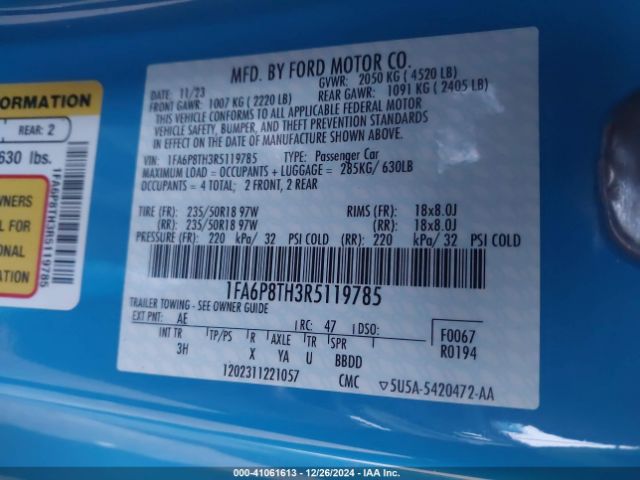 2024 FORD MUSTANG 1FA6P8TH3R5119785 Photo 8