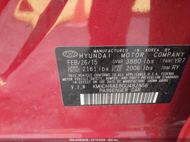KMHDH4AE8GU482856 Hyundai Elantra Value Edition
