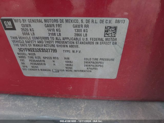 3GYFNEE32ES527799 Cadillac Srx Luxury Collection