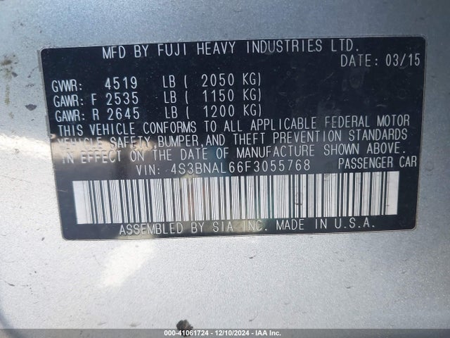 4S3BNAL66F3055768 Subaru Legacy 2.5i Limited