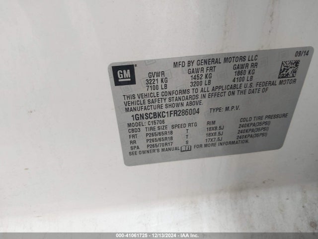 Chevrolet Tahoe Lt 2015 1GNSCBKC1FR286004 Image 9