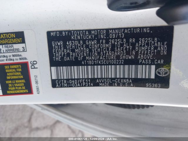 4T1BD1FK5EU100232 Toyota Camry Hybrid Le