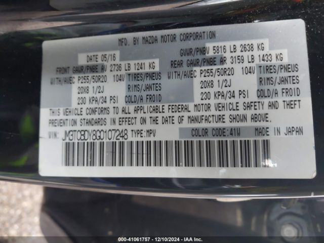 JM3TCBDY8G0107248 Mazda Cx-9 Grand Touring