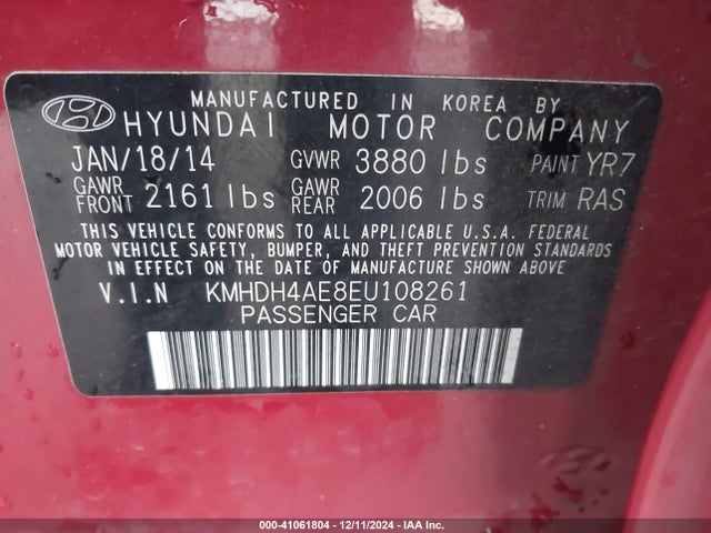 Hyundai ELANTRA SE 2014 KMHDH4AE8EU108261 Image 9