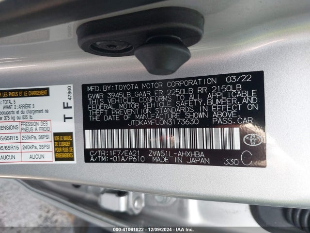 JTDKAMFU0N3173630 Toyota Prius Limited