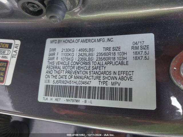Honda CR-V EX 2017 5J6RW2H51HL034647 Image 9
