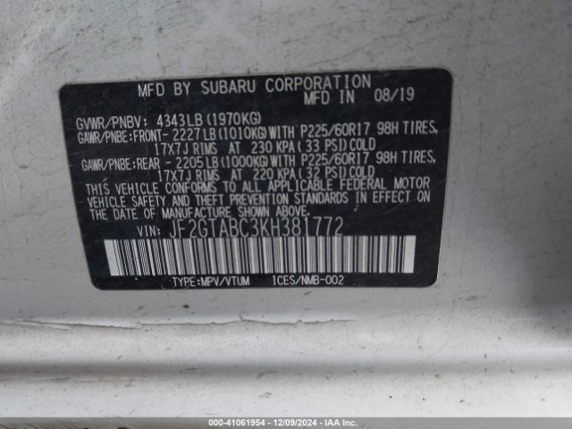 JF2GTABC3KH381772 Subaru Crosstrek 2.0i