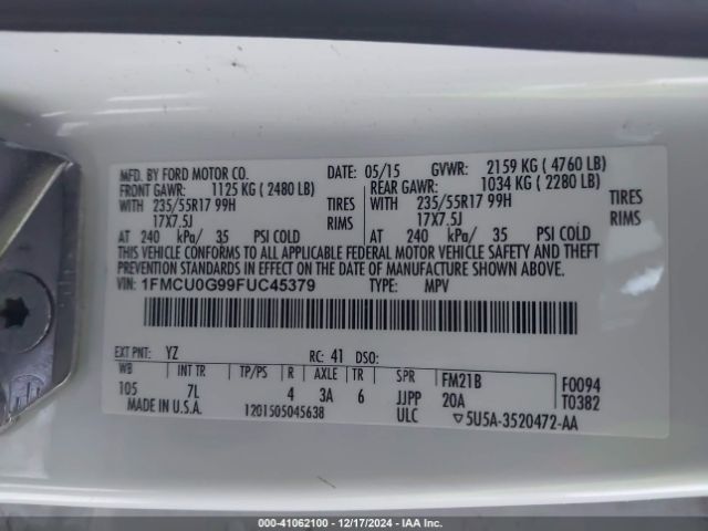 1FMCU0G99FUC45379 Ford ESCAPE SE
