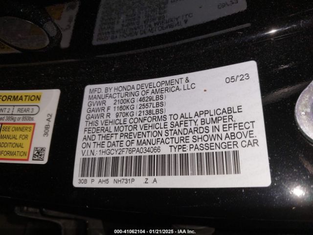 1HGCY2F76PA034066 Honda Accord Hybrid Sport-l