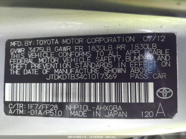 2012 TOYOTA PRIUS C JTDKDTB34C1017369 Photo 8
