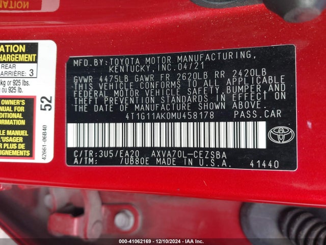 4T1G11AK0MU458178 Toyota CAMRY SE