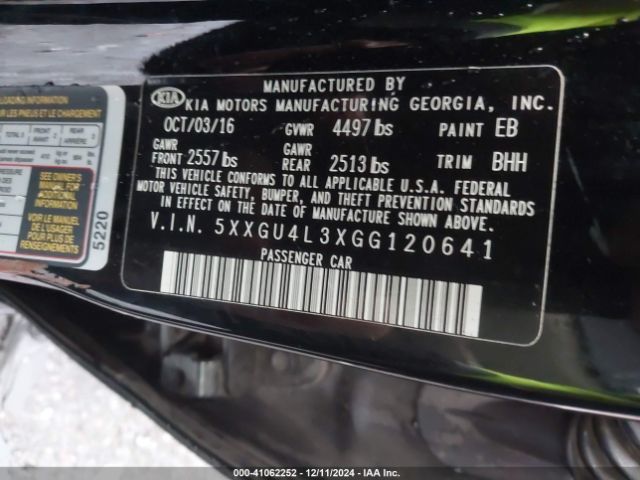 5XXGU4L3XGG120641 KIA OPTIMA EX