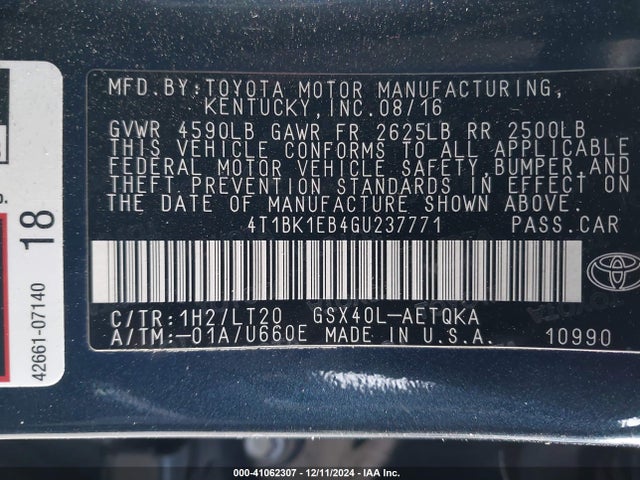 4T1BK1EB4GU237771 Toyota Avalon Touring