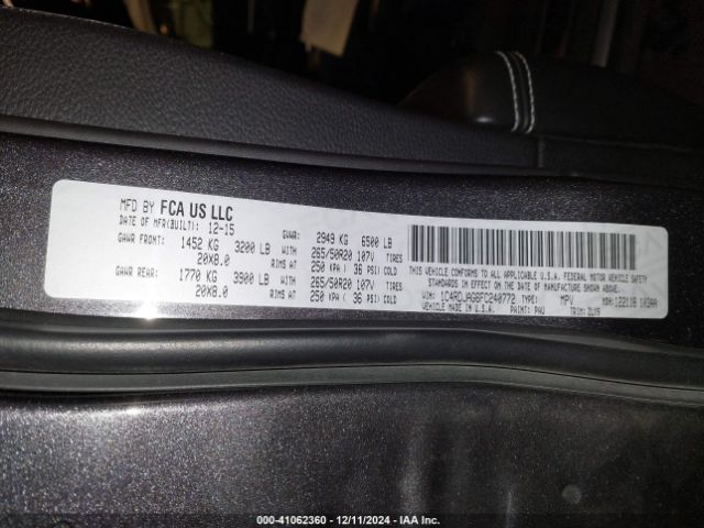 1C4RDJAG6FC240772 Dodge Durango Sxt