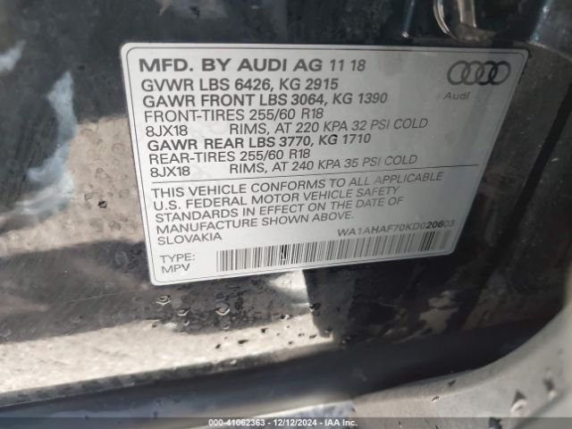 WA1AHAF70KD020603 Audi Q7 45 Premium/45 Se Premium