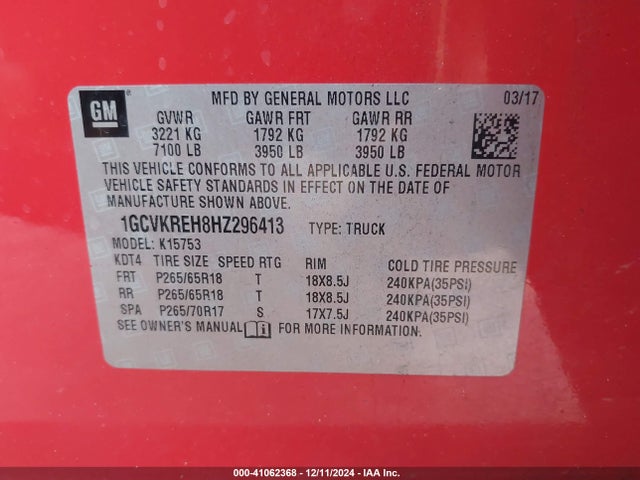 1GCVKREH8HZ296413 Chevrolet Silverado 1500 1lt