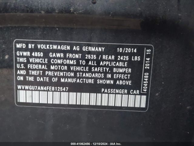 WVWGU7AN4FE812547 Volkswagen Cc 3.6l V6 Executive