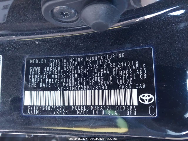 5YFS4MCEXRP178190 Toyota COROLLA SE