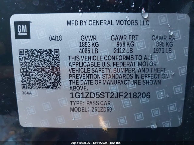 1G1ZD5ST2JF218206 Chevrolet MALIBU LT