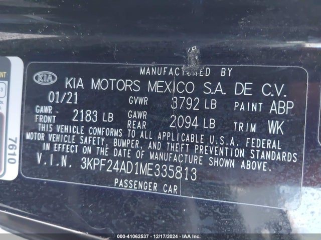 3KPF24AD1ME335813 KIA Forte Lxs