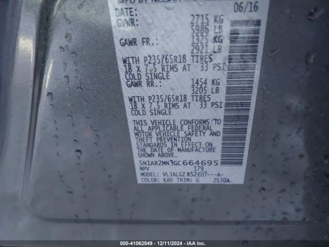 5N1AR2MN3GC664695 Nissan Pathfinder Sl