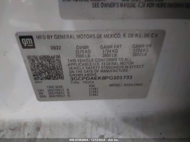 3GCPDAEK8PG101733 Chevrolet Silverado 1500 4wd  Short Bed Wt