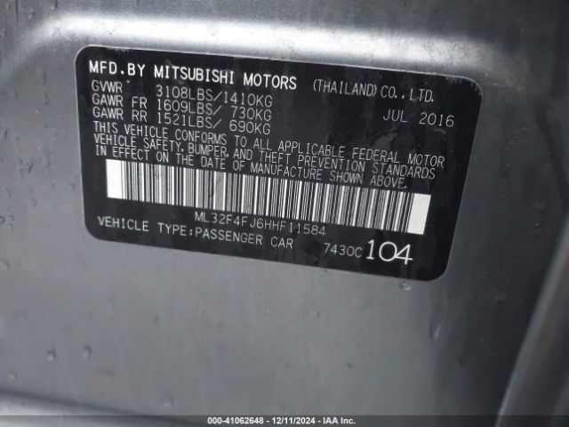 ML32F4FJ6HHF11584 Mitsubishi Mirage G4 Se