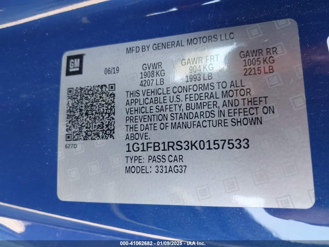 Chevrolet Camaro 1lt 2019 1G1FB1RS3K0157533 Image 9