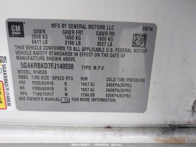 Buick Enclave Leather 2015 5GAKRBKD7FJ148838 Image 9