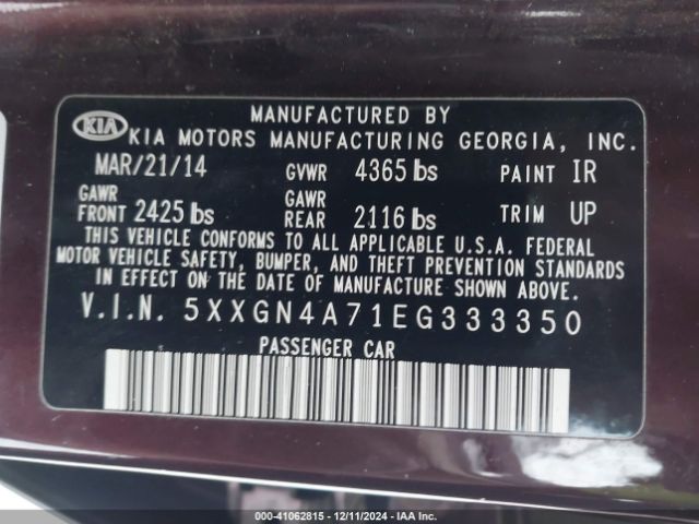 5XXGN4A71EG333350 KIA OPTIMA EX