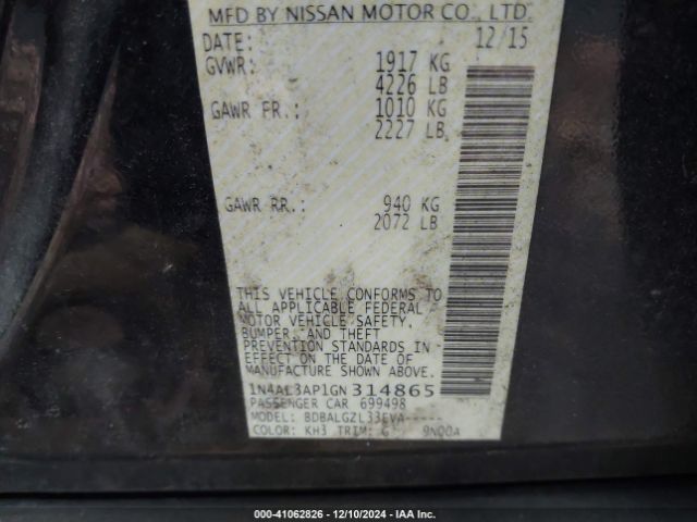1N4AL3AP1GN314865 Nissan Altima 2.5/2.5 S/2.5 Sl/2.5 Sr/2.5 Sv