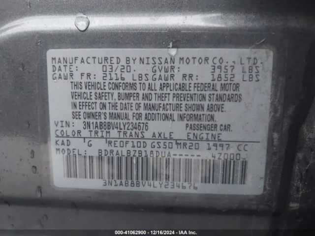 3N1AB8BV4LY234676 Nissan Sentra S Xtronic Cvt