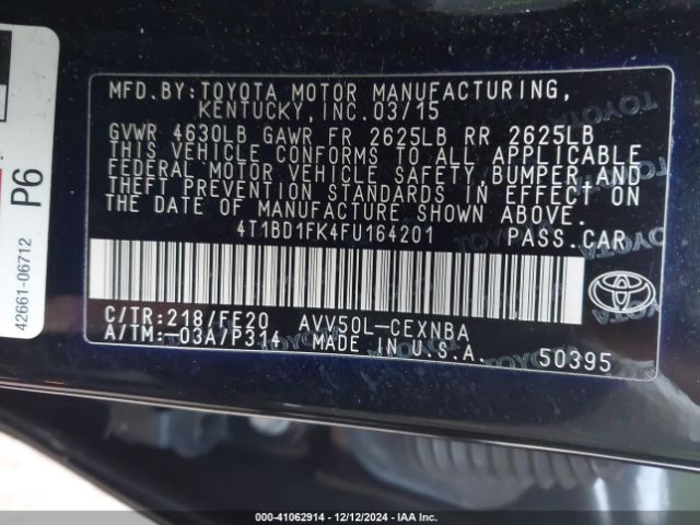 4T1BD1FK4FU164201 Toyota Camry Hybrid Le