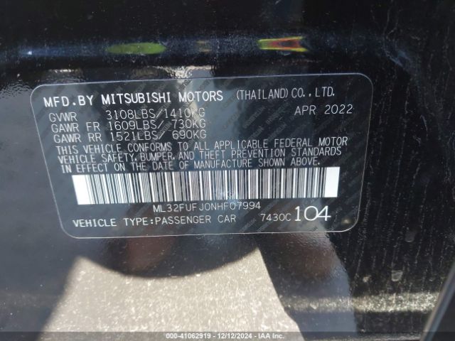 2022 MITSUBISHI MIRAGE G4 ML32FUFJ0NHF07994 Photo 8
