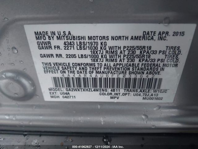 4A4AR4AU6FE033642 Mitsubishi Outlander Sport Se