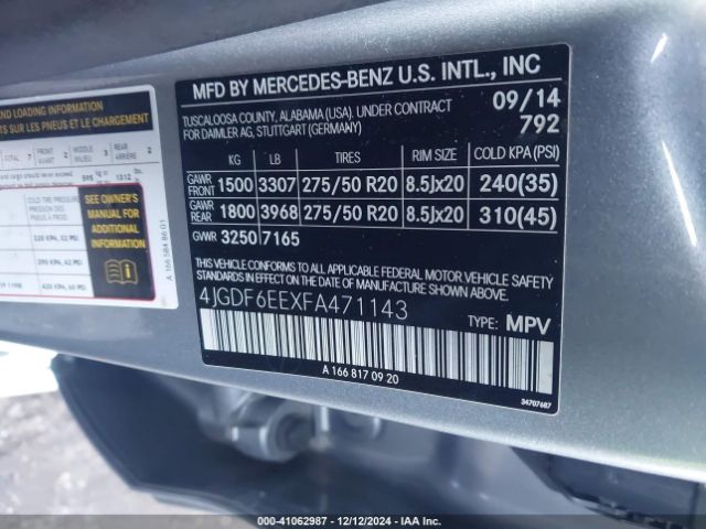 4JGDF6EEXFA471143 Mercedes-Benz Gl 450 4matic