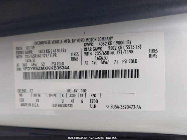1FDYR5ZMXKKB36344 Ford Transit-250 Cab