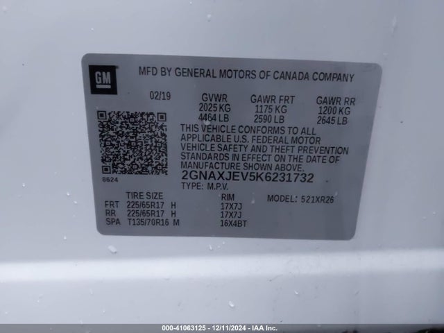 Chevrolet EQUINOX LT 2019 2GNAXJEV5K6231732 Image 9