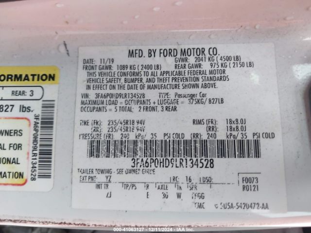 3FA6P0HD9LR134528 Ford FUSION SE