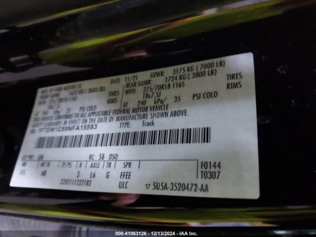 1FTEW1E89NFA15593 Ford F-150 Tremor