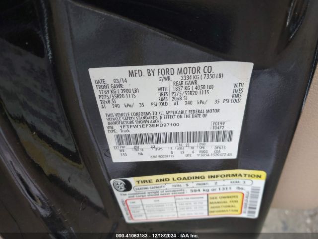1FTFW1EF3EKD97100 Ford F-150 Lariat