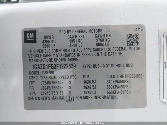 Chevrolet Express 3500 Lt 2015 1GAZG1FG3F1222539 Image 9