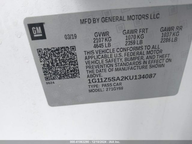 1G11Z5SA2KU134087 Chevrolet IMPALA LT