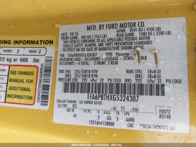 1FA6P8THXG5324307 Ford Mustang Ecoboost