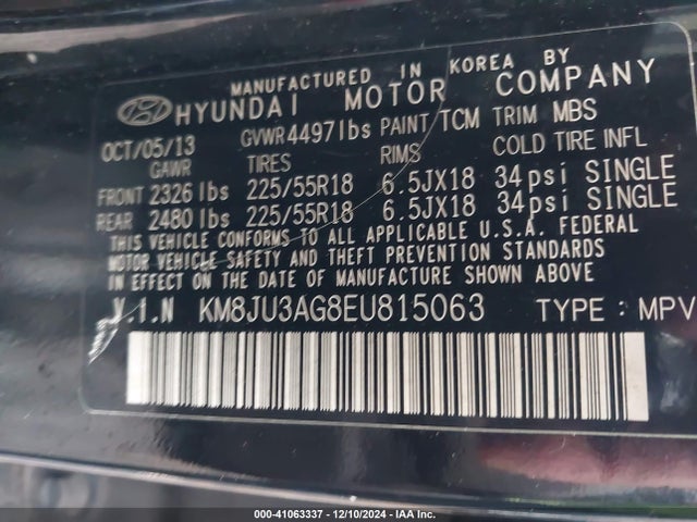 Hyundai Tucson Limited 2014 KM8JU3AG8EU815063 Image 9