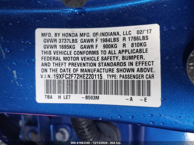 Honda CIVIC EX 2017 19XFC2F72HE220115 Image 9